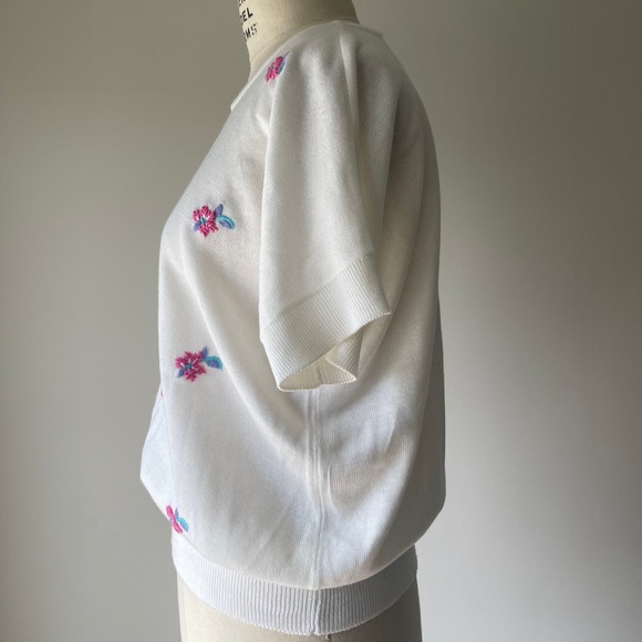 80’s floral embroidery knit top / large - Picture 7 of 10